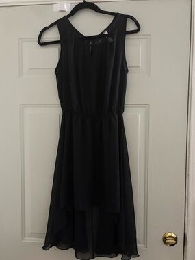 Black Sleeveless High-Low Dress with Cinched Waist